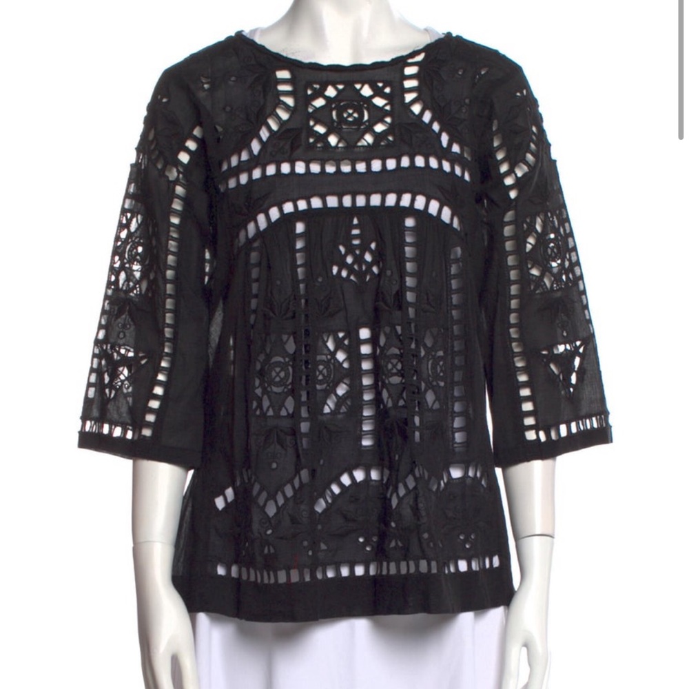 Bateau Neckline Three- Quarter Sleeve Blouse